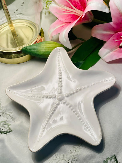 White Starfish Ceramic Decorative Dish 8"