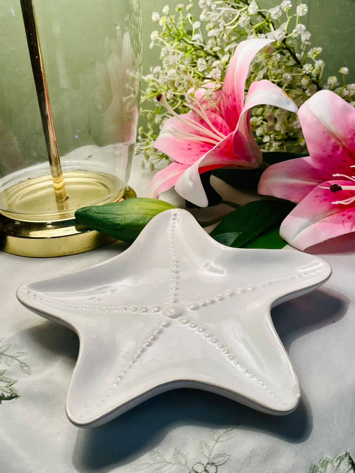 White Starfish Ceramic Decorative Dish 8"
