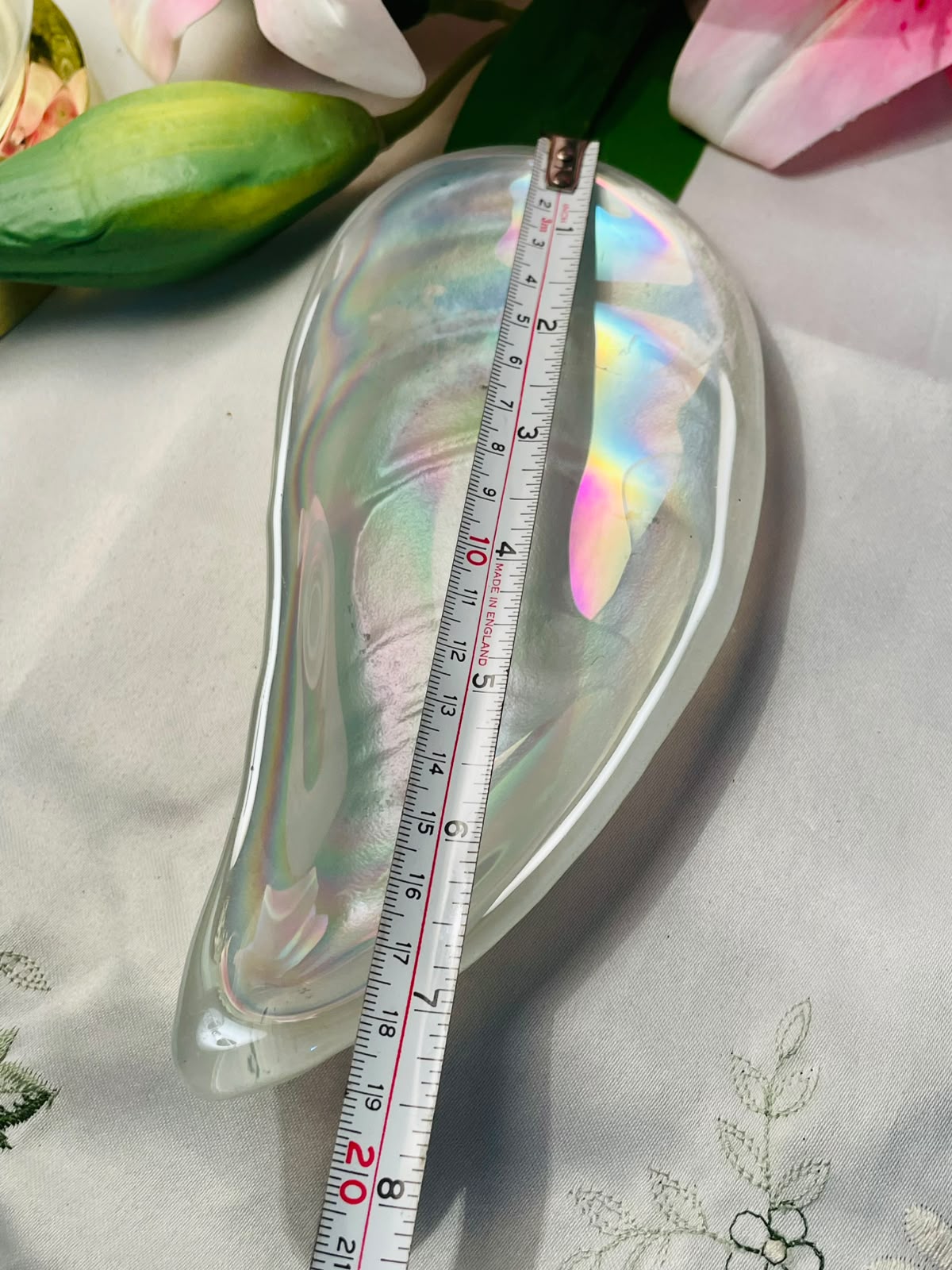 Iridescent Crystal Leaf-Shaped Decorative Dish 8"