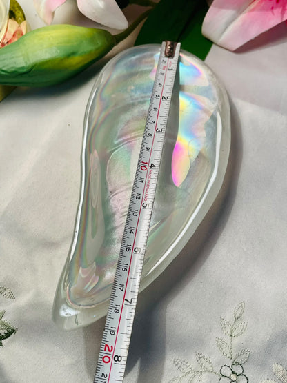 Iridescent Crystal Leaf-Shaped Decorative Dish 8"
