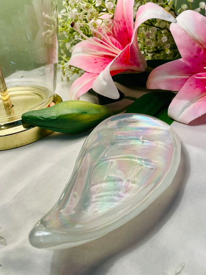 Iridescent Crystal Leaf-Shaped Decorative Dish 8"