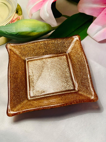 Gold Textured Crystal Square Decorative Dish 5"