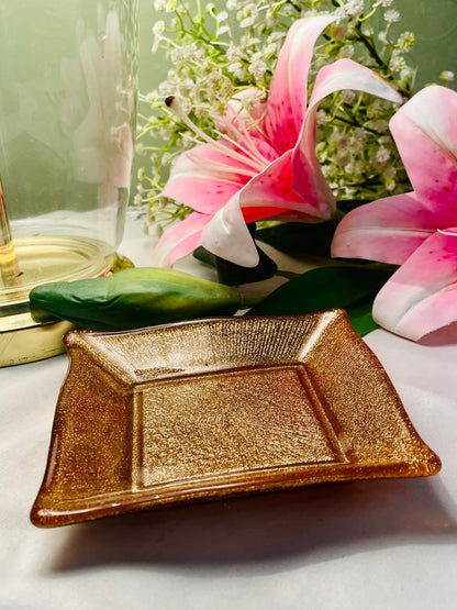 Gold Textured Crystal Square Decorative Dish 5"