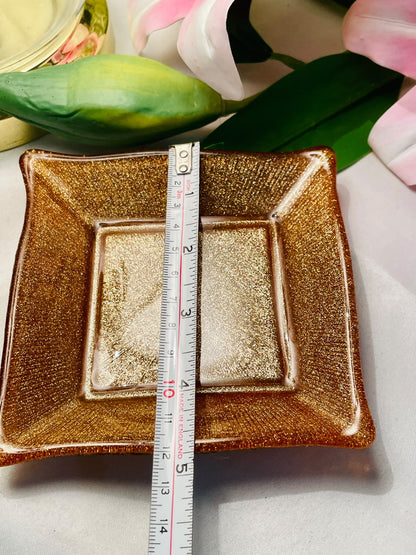 Gold Textured Crystal Square Decorative Dish 5"