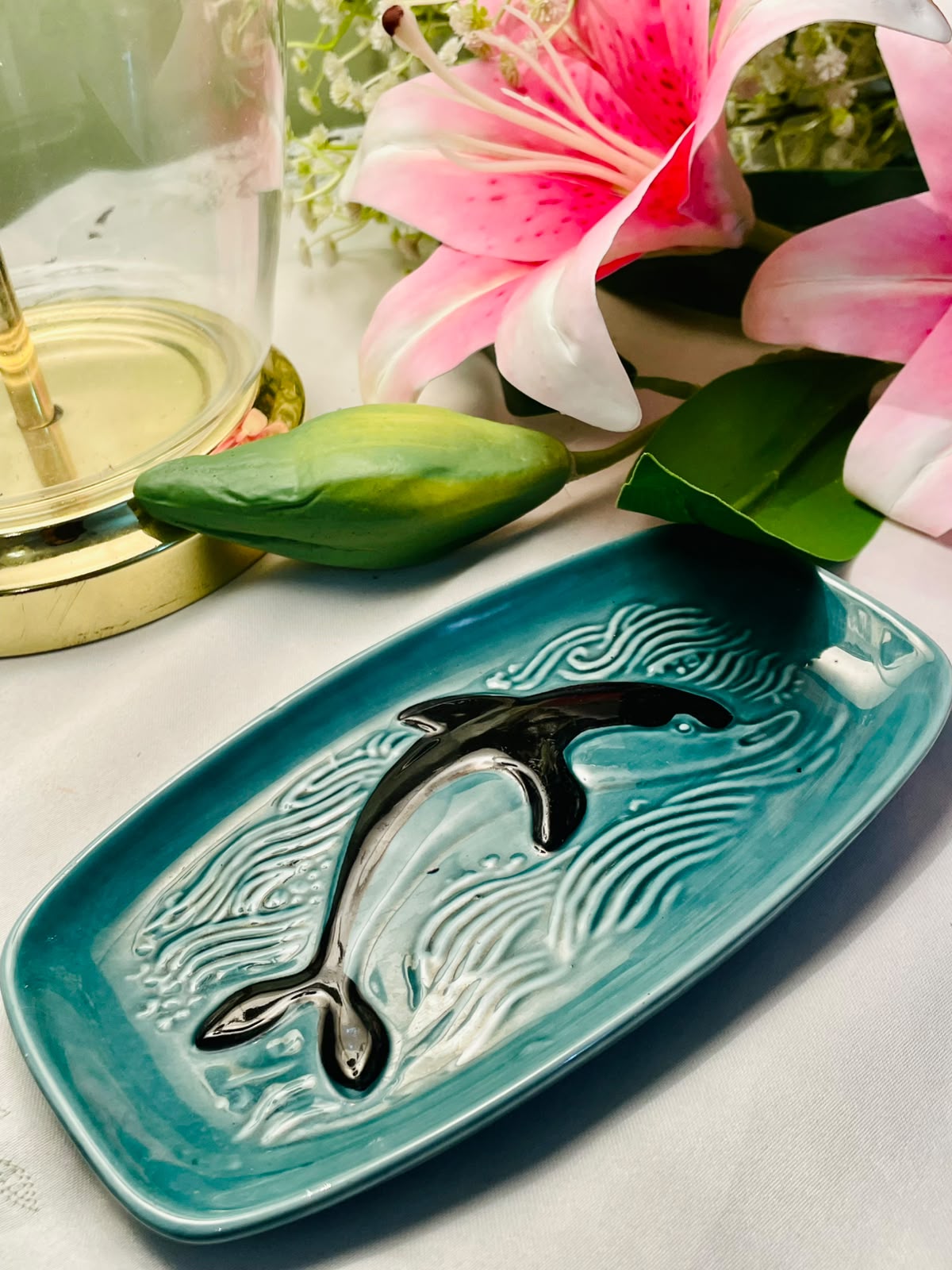 Poole England Turquoise Marine Motif Ceramic Tray 7"