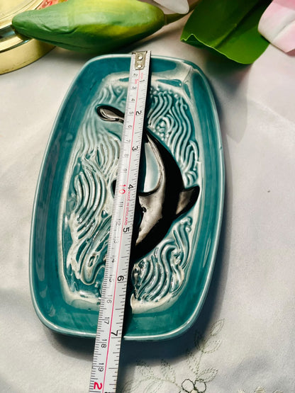 Poole England Turquoise Marine Motif Ceramic Tray 7"