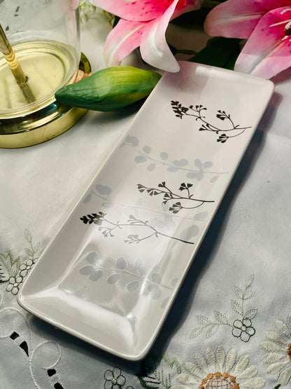 White Botanical Ceramic Serving Tray 10"