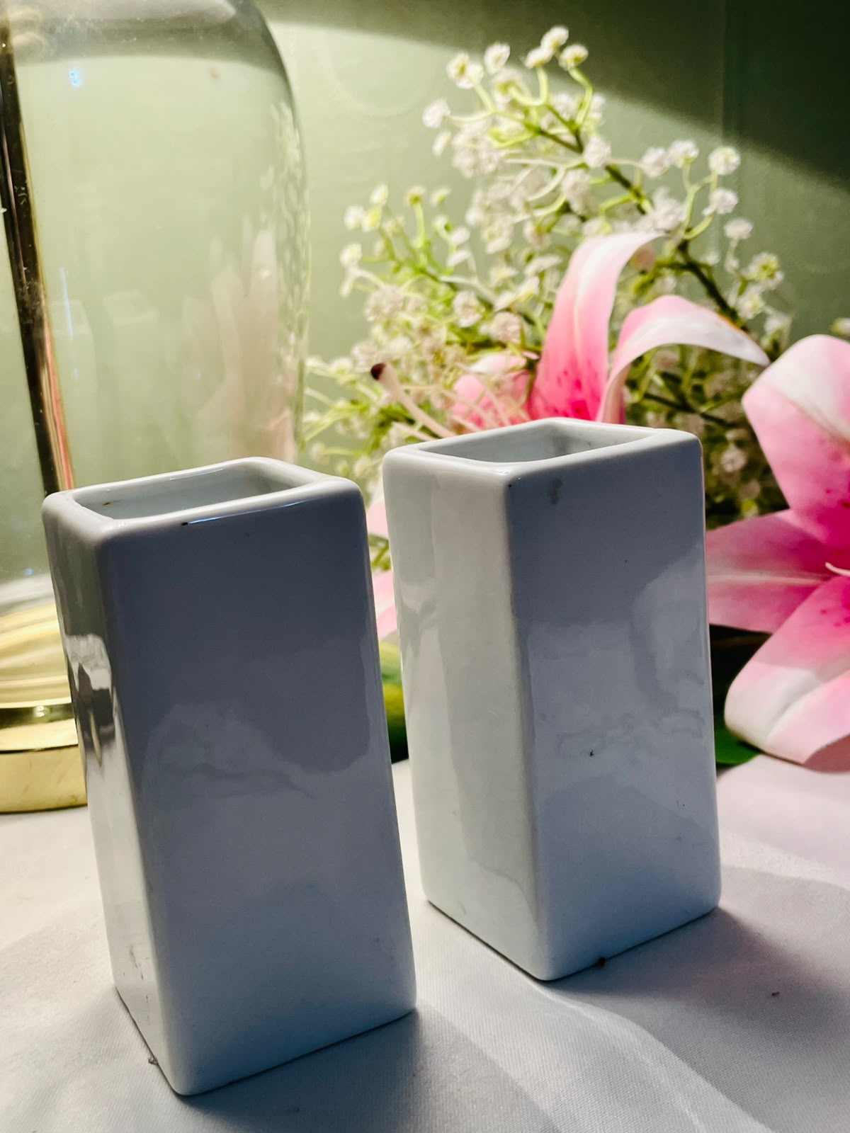 White Ceramic Rectangular Vases Set of 2 4"