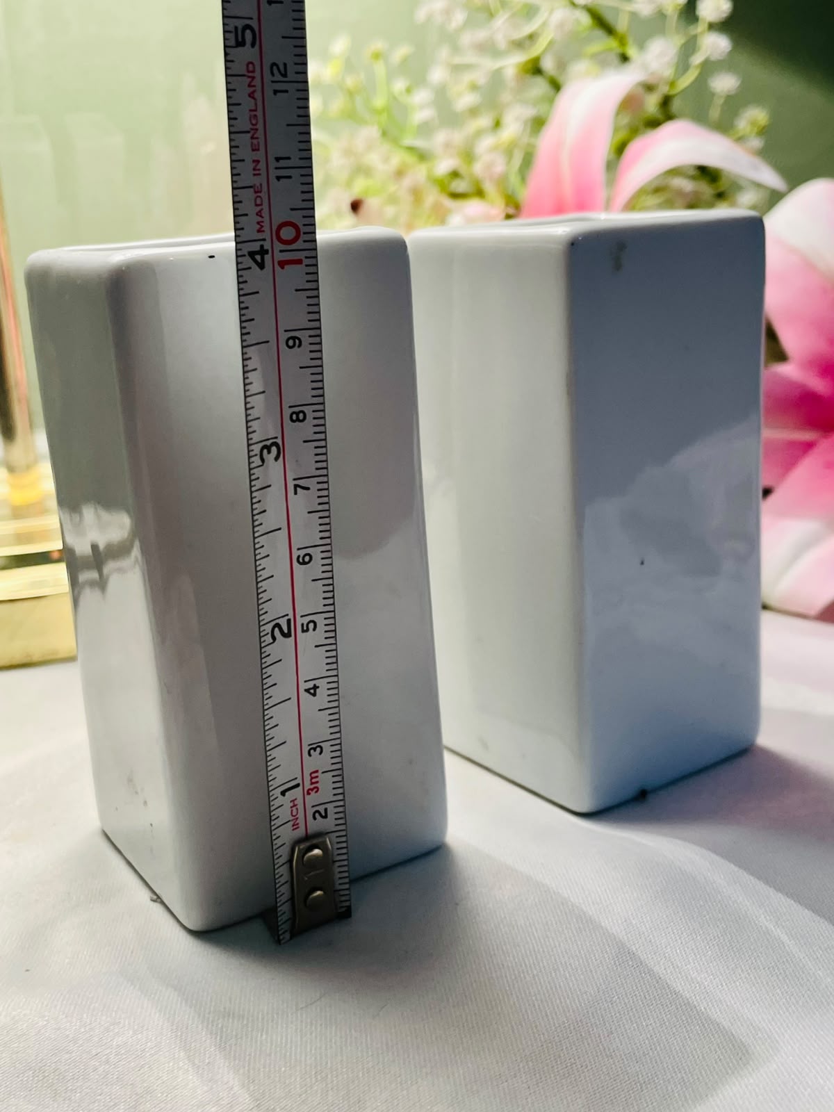 White Ceramic Rectangular Vases Set of 2 4"