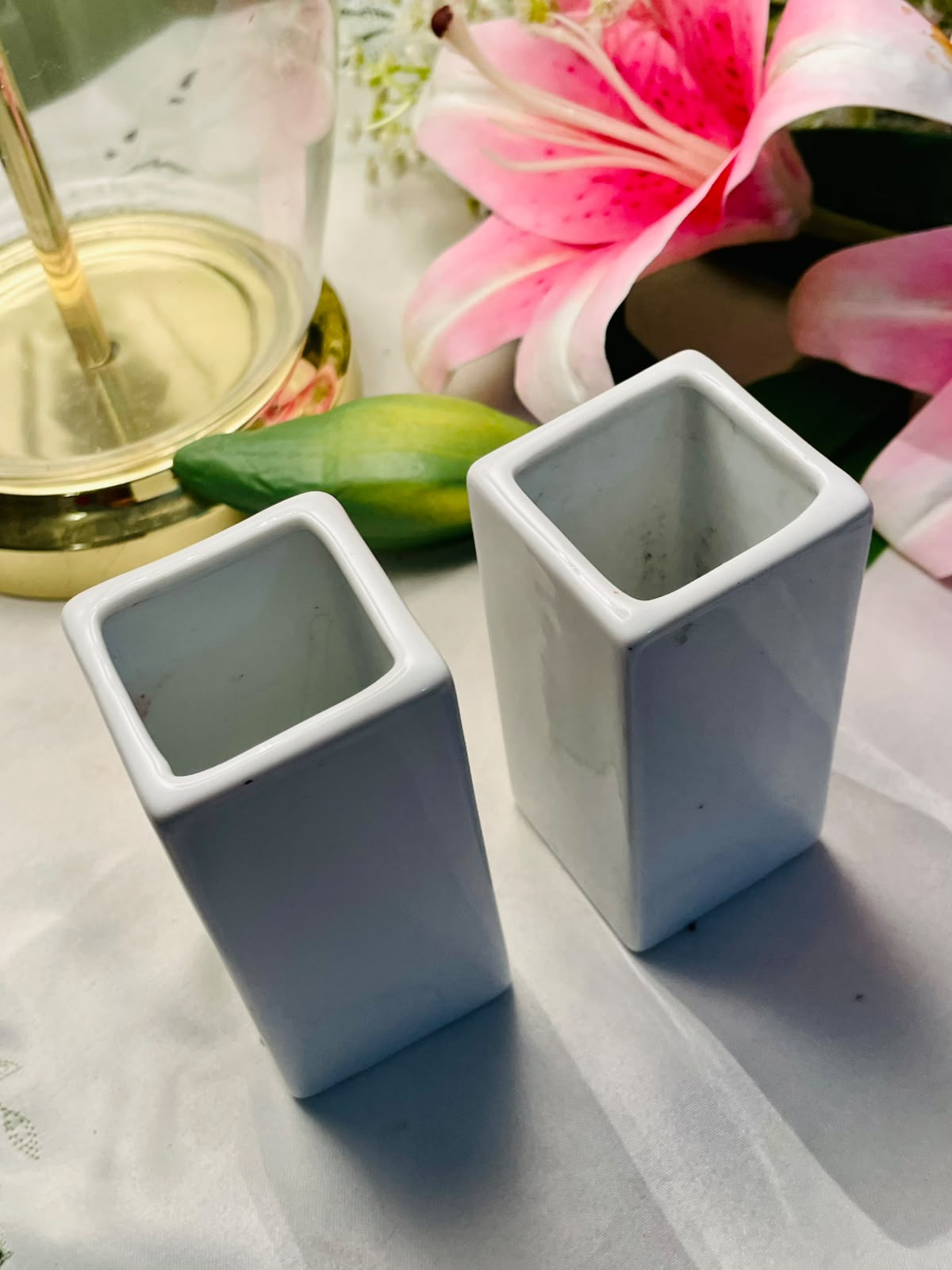 White Ceramic Rectangular Vases Set of 2 4"