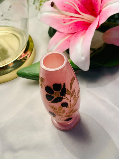 Pink Crystal Floral Bud Vase with Gold Detailing 4.5"