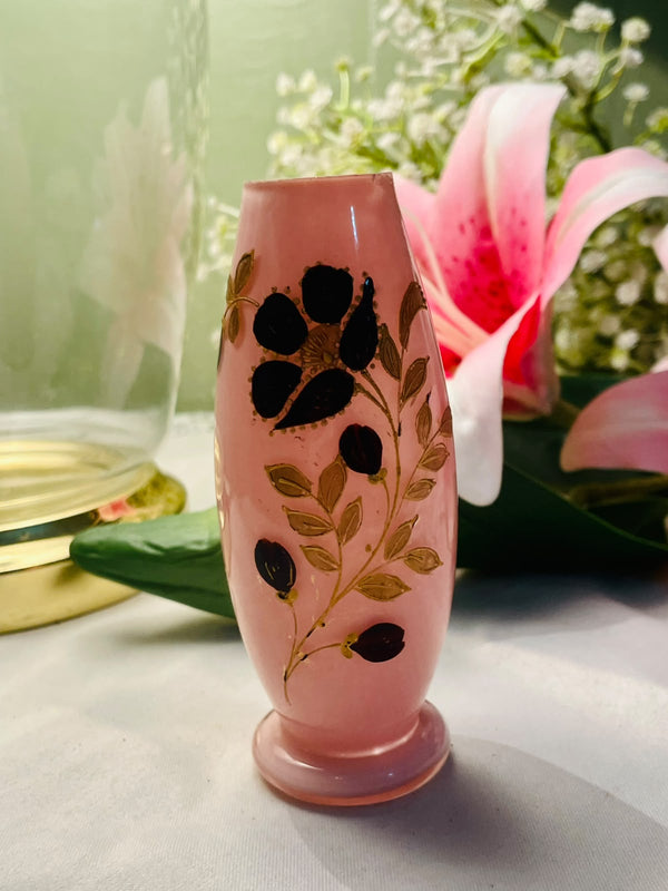 Pink Crystal Floral Bud Vase with Gold Detailing 4.5"