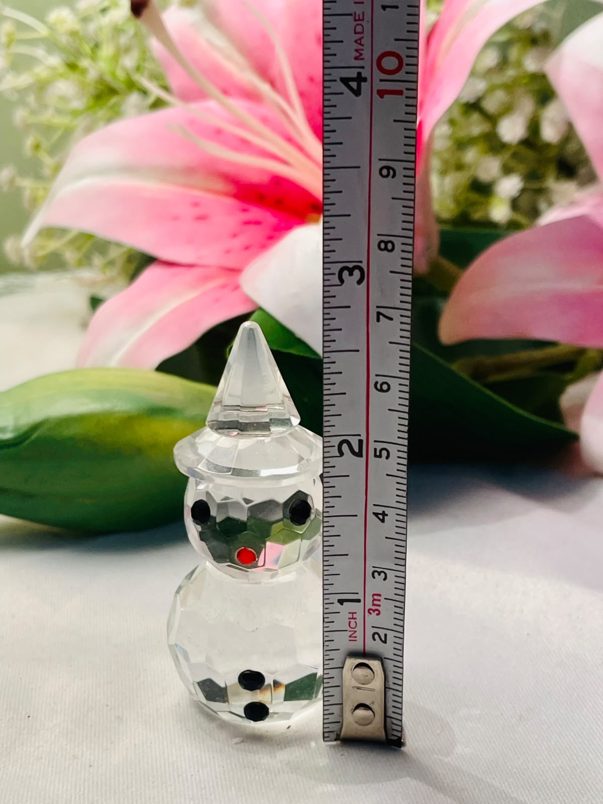 Clear Crystal Snowman Figurine 2.75"
