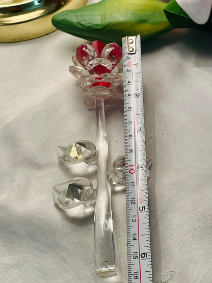Clear Crystal Rose Figurine with Red Centre 6"