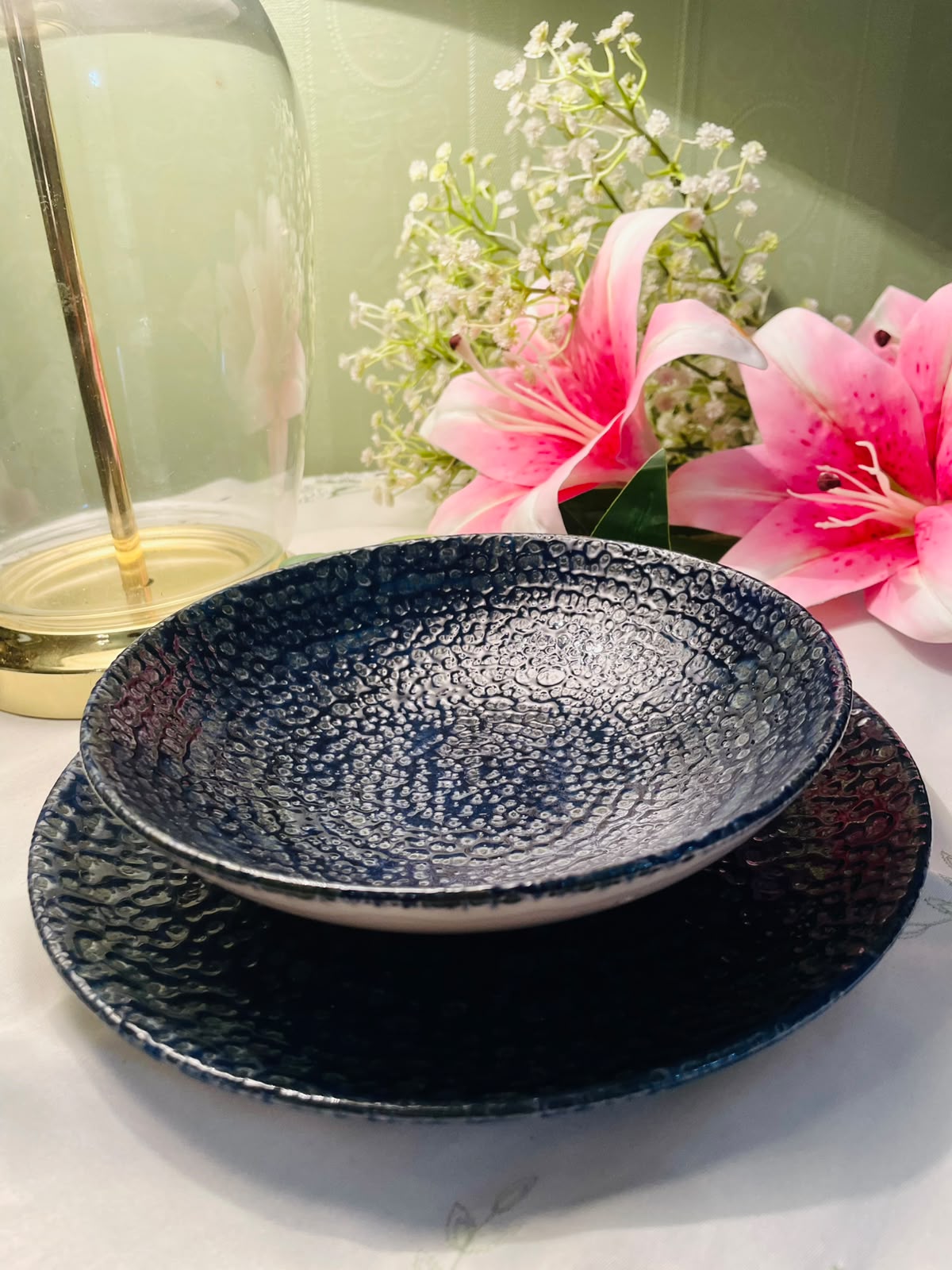 Vintage Cobalt Blue Churchill Textured Set of 2