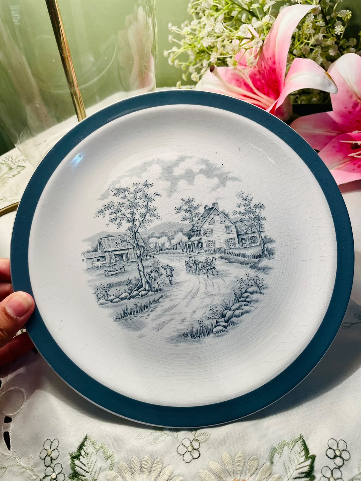 Vintage  Alfred Meakin Blue Scenic Decorative Plate Approx. 9 in