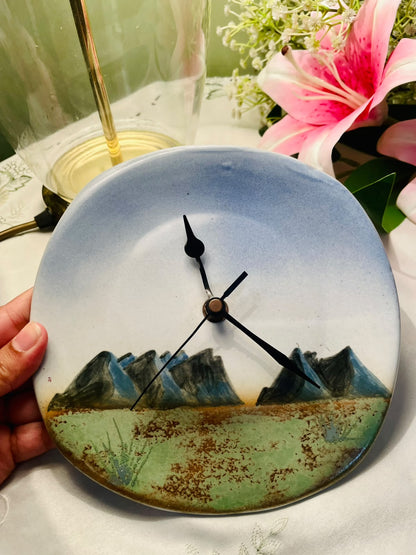Vintage Mountain Landscape Wall Clock, Approx. 8 in