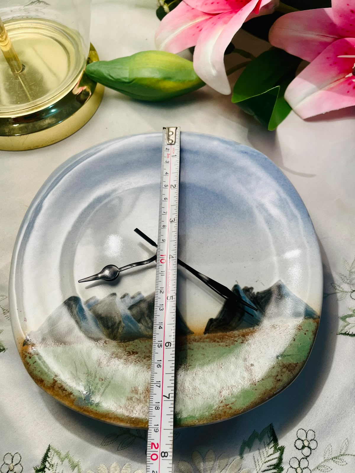 Vintage Mountain Landscape Wall Clock, Approx. 8 in