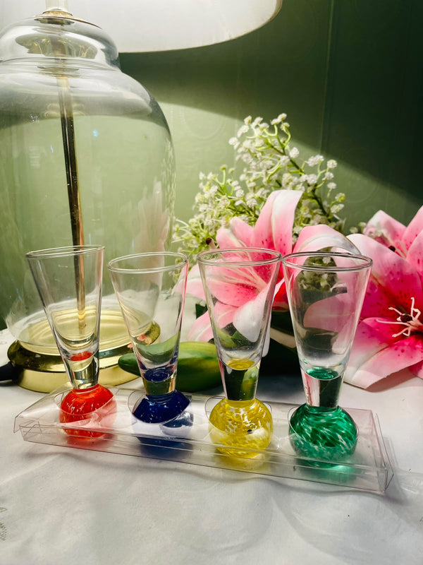 Vintage Coloured Crystal Cordial Vases Set of 4, Approx. 4.5 in
