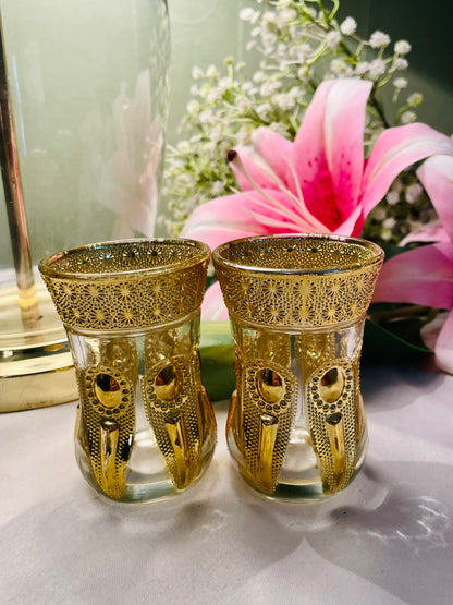 Vintage Gold-Tone Crystal Cups Set of 2, Approx. 4 in