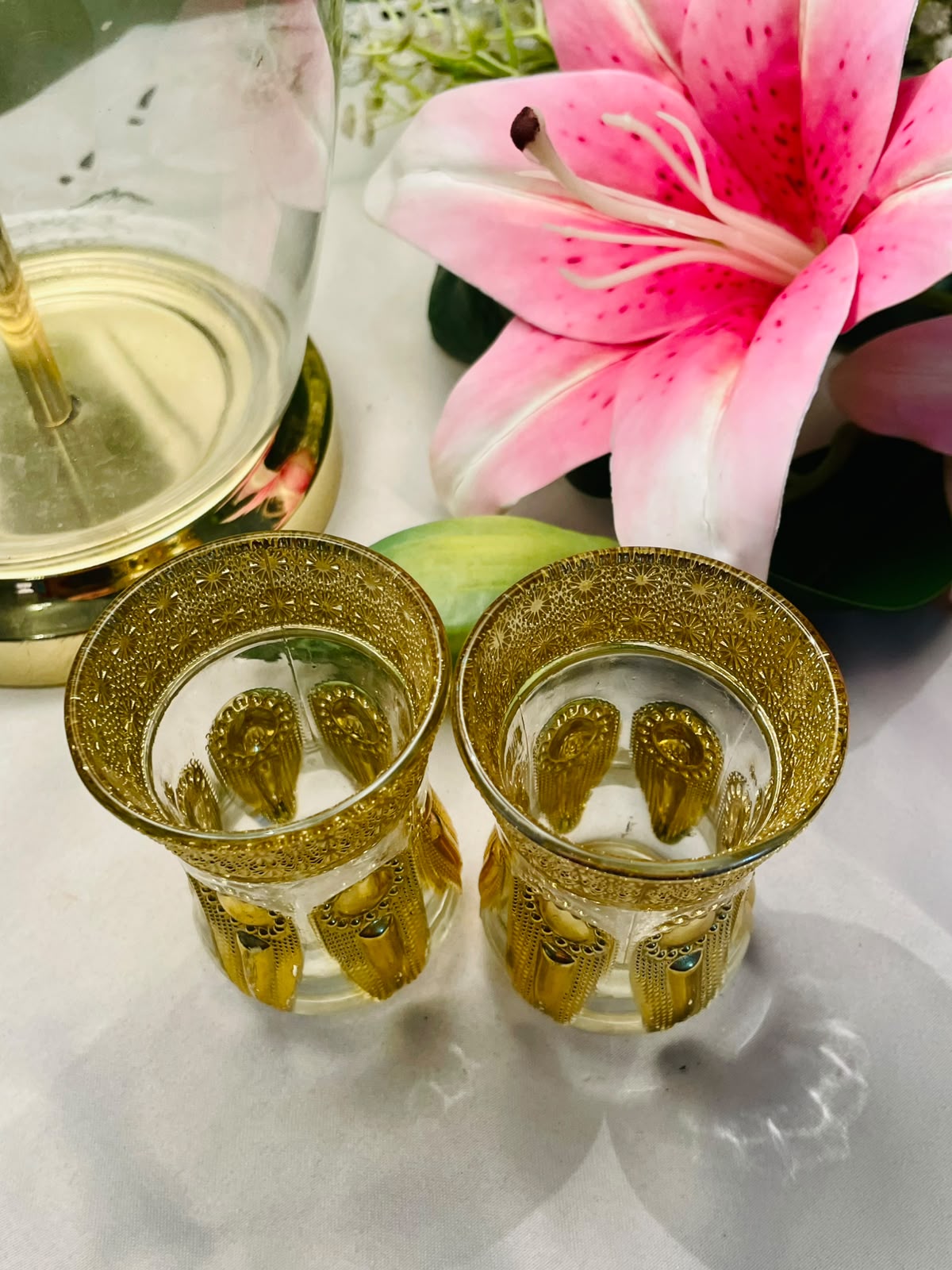 Vintage Gold-Tone Crystal Cups Set of 2, Approx. 4 in