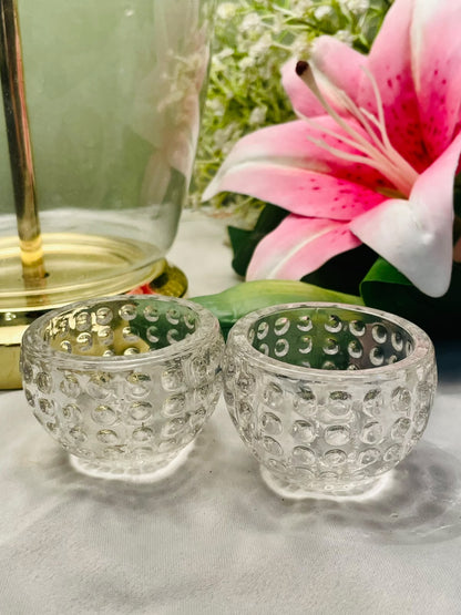 Vintage Bubble Textured Crystal Tealight Holders Set of 2