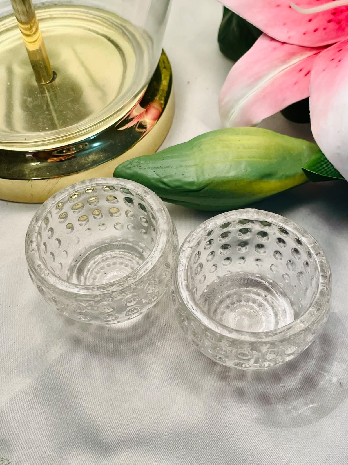 Vintage Bubble Textured Crystal Tealight Holders Set of 2