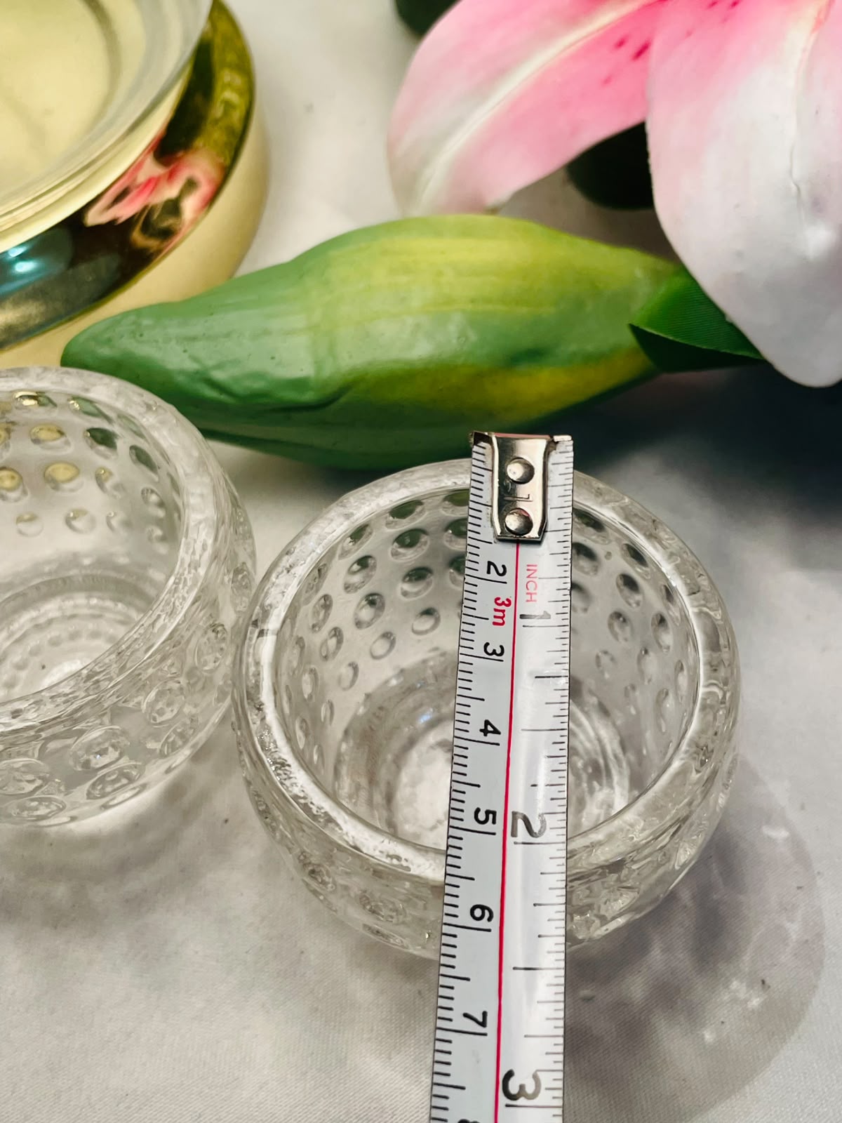 Vintage Bubble Textured Crystal Tealight Holders Set of 2