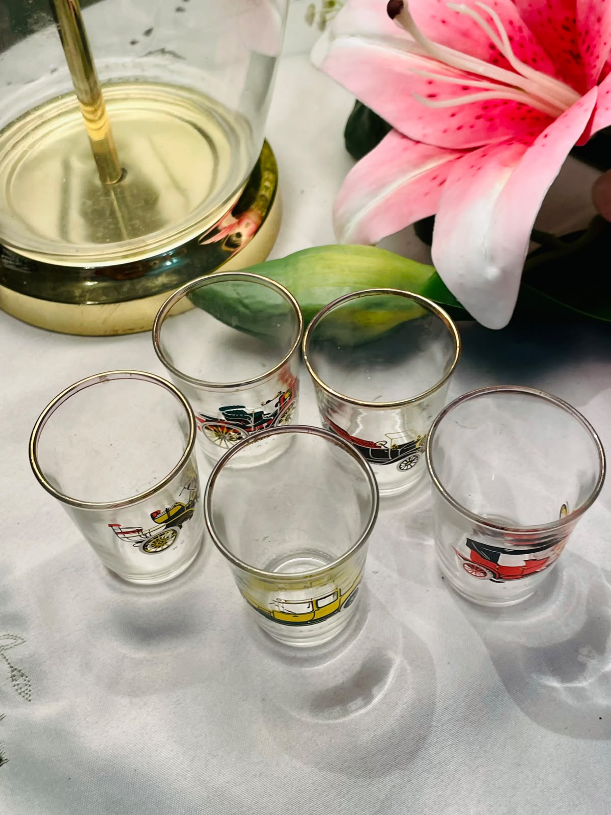 Vintage Classic Car Crystal Short Glass Set of 5, Approx. 3 in