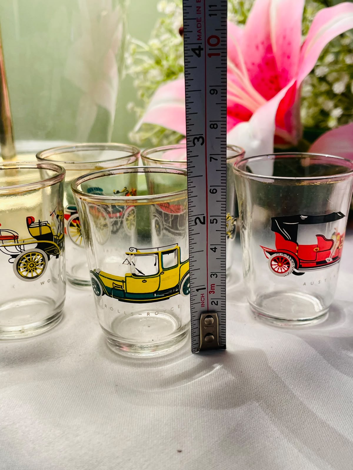 Vintage Classic Car Crystal Short Glass Set of 5, Approx. 3 in