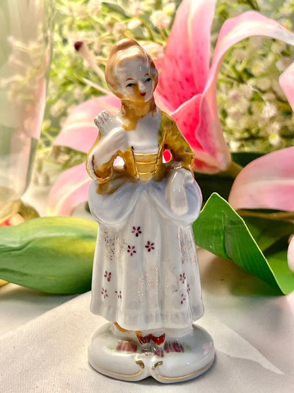 Vintage Lady Figurine in White & Gold Dress, Approx. 4.5 in