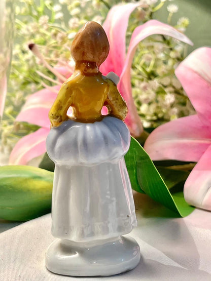 Vintage Lady Figurine in White & Gold Dress, Approx. 4.5 in