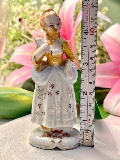 Vintage Lady Figurine in White & Gold Dress, Approx. 4.5 in