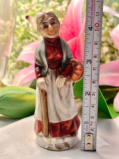 Vintage Lady with Walking Stick Figurine, Approx. 4 in