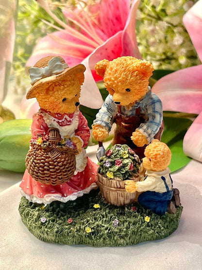 Vintage Teddy Bear Family Figurine, Approx. 3.5 in