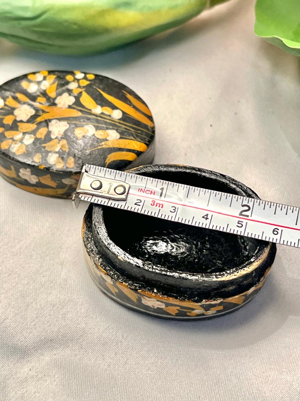 Vintage Black Floral Trinket Box with Lid, Approx. 2 in