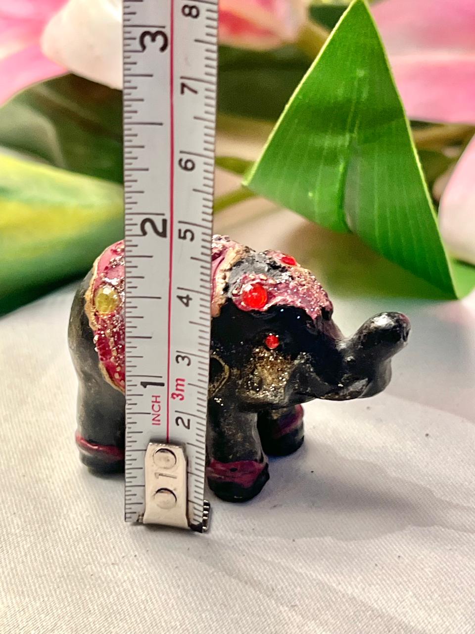 Vintage Black Elephant Figurine with Jewelled Detail, Approx. 2 in