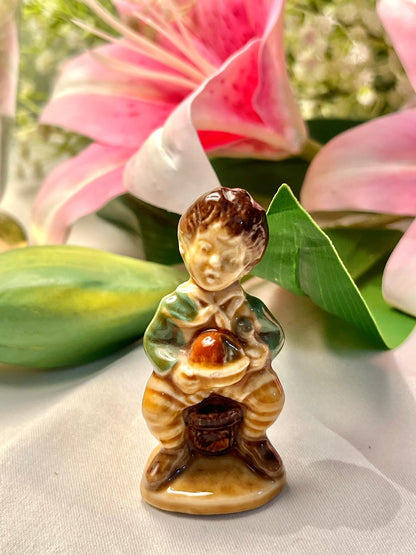 Vintage Boy Figurine with Bowl, Approx. 3 in