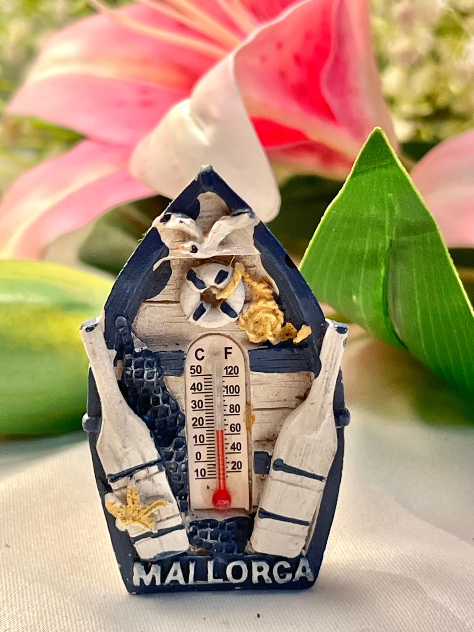Vintage Mallorca Souvenir Thermometer Plaque, Approx. 3.5 in