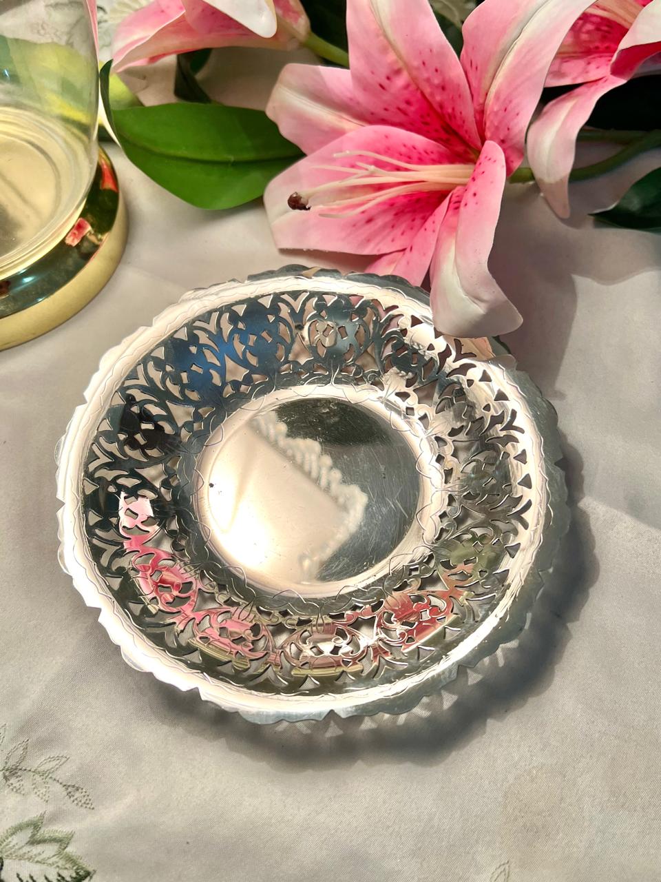 Silver-Tone Pierced Serving Dish 1 Pc 7 in