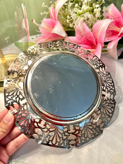 Silver-Tone Pierced Floral Serving Plate 1 Pc 8 in