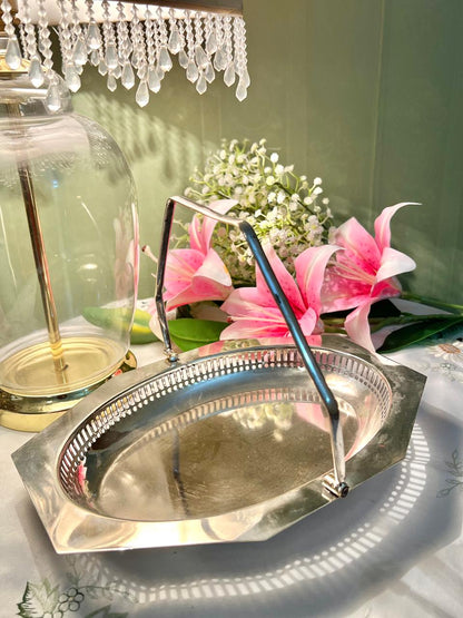 Silver-Tone Oval Serving Basket with Handles 1 Pc 11 in