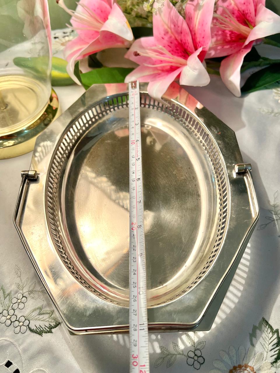 Silver-Tone Oval Serving Basket with Handles 1 Pc 11 in