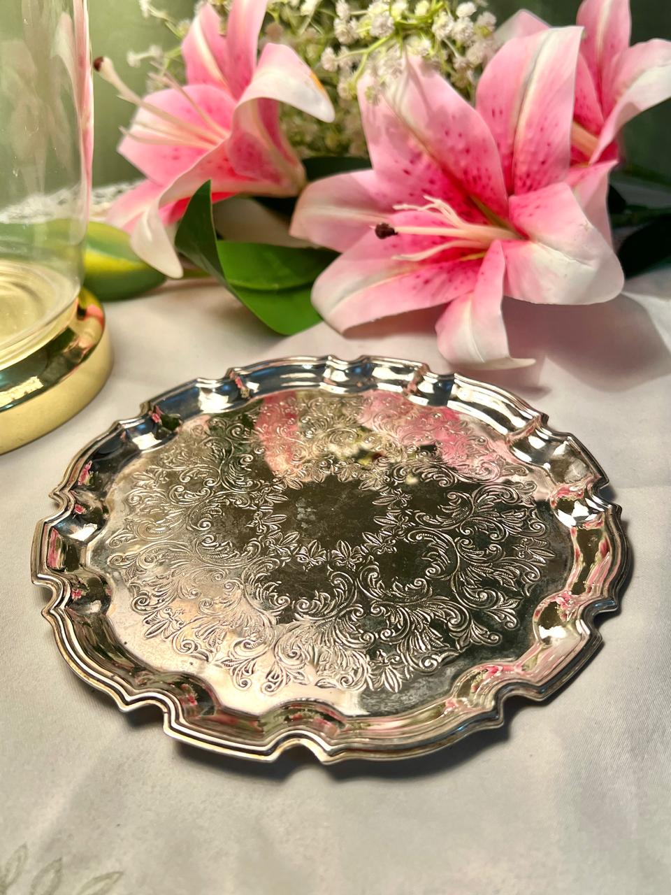 Queen Anne Silver Embossed Serving Tray 1 Pc 8 in