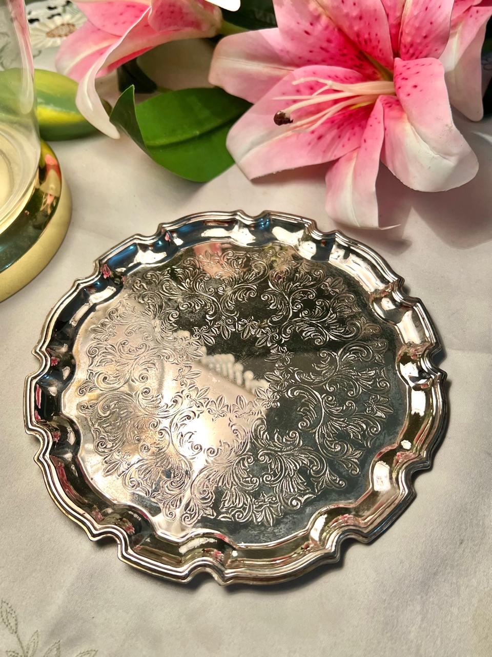 Queen Anne Silver Embossed Serving Tray 1 Pc 8 in