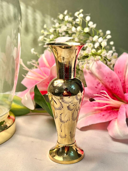 Vintage Brass Etched Vase, Approx. 5.5 in