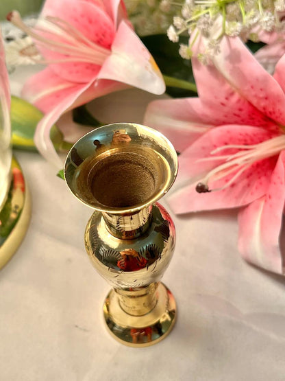 Vintage Brass Etched Vase, Approx. 5.5 in