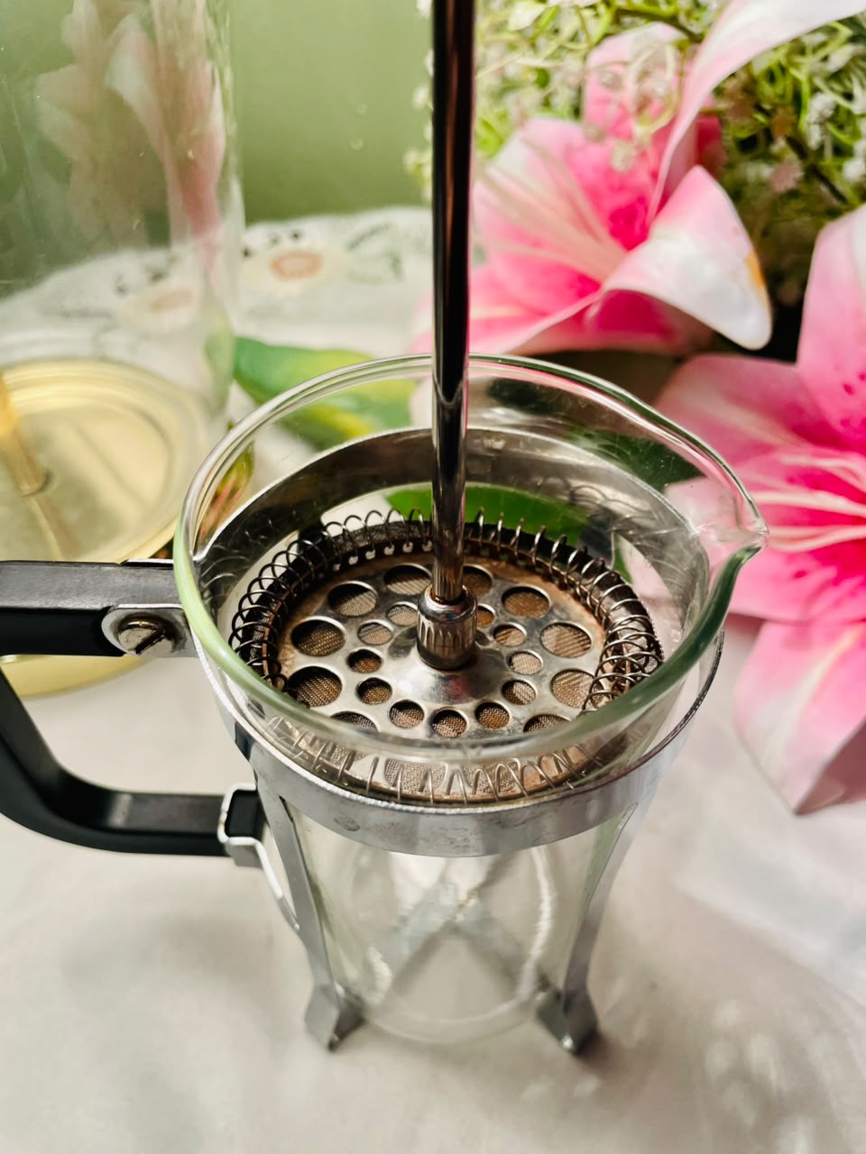 Vintage Crystal French Press Coffee Maker, Approx. 6.5 in