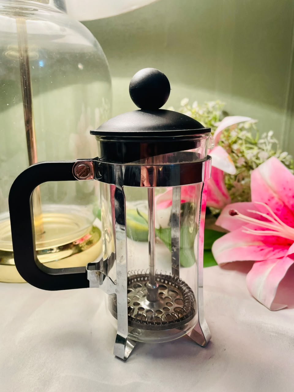 Vintage Crystal French Press Coffee Maker, Approx. 6.5 in
