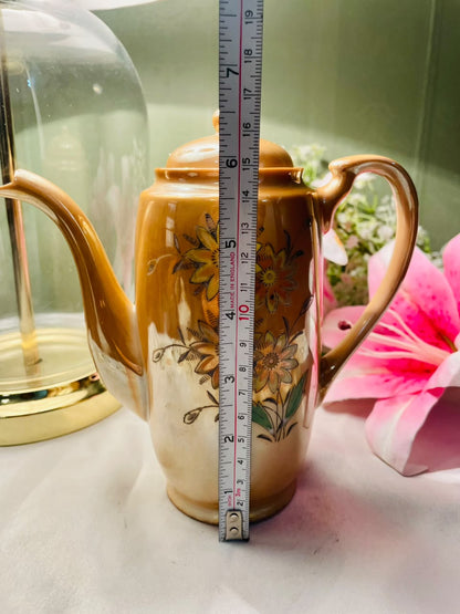 Vintage Brown Floral Teapot with Lid, Approx. 6.5 in